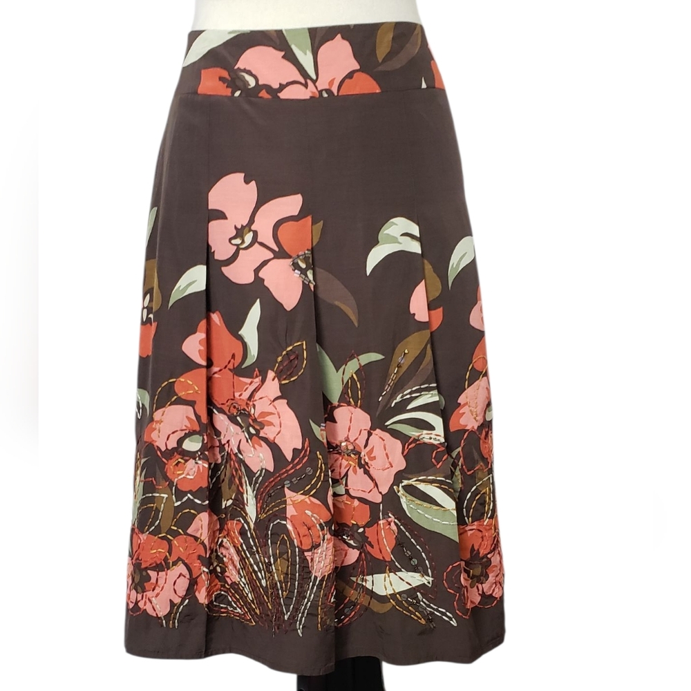 VTG Talbots Silk Blend Floral Embellished Skirt Sz 10 Beaded Sequin Fairygrunge